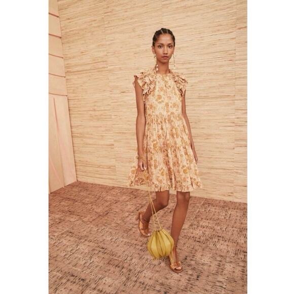 Ulla Johnson Adele Floral Print Ruffle Mini Yellow Orange Dress in Meadow Size 8 - Picture 1 of 16